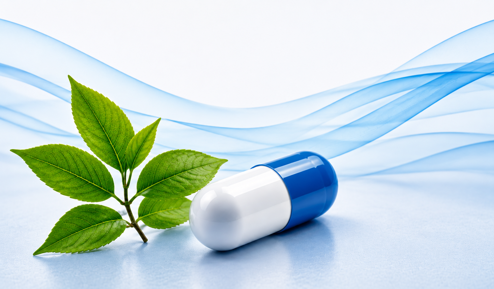 Pills with green leaves